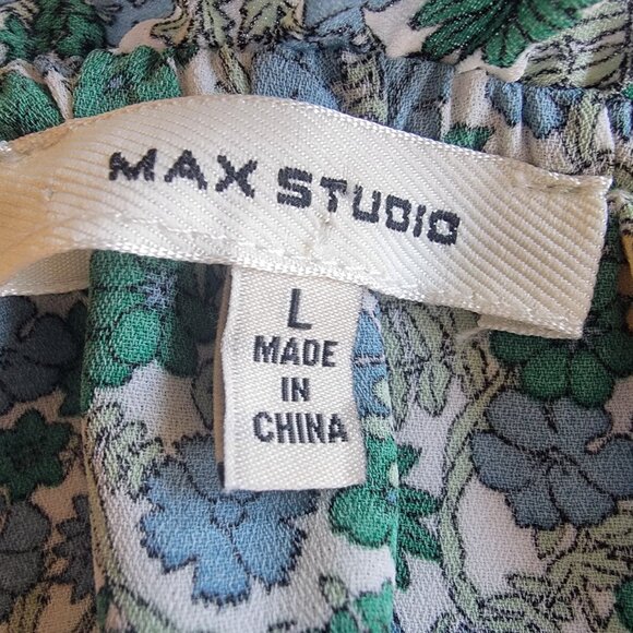 Max Studio v-Neck ruffled cap sleeve flowy green/blue floral top size L - Picture 2 of 7